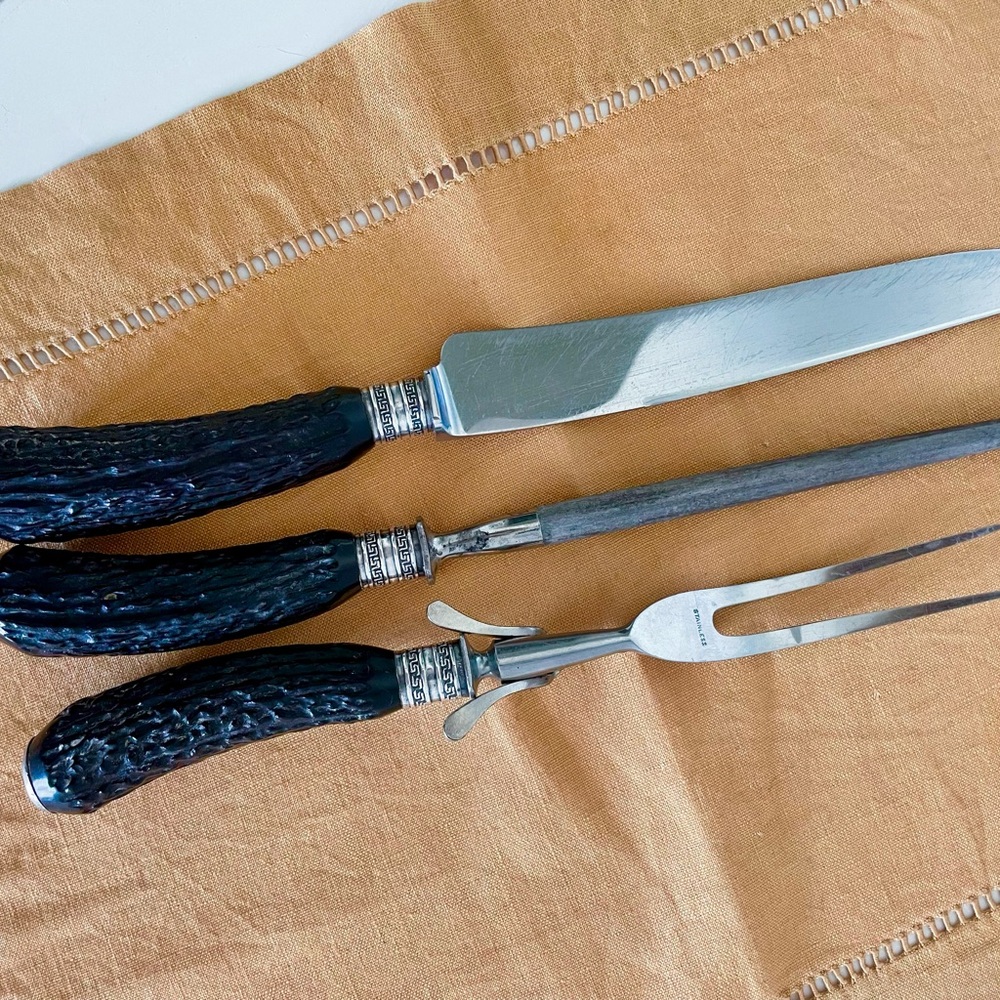 Rare Philip H. Steven’s Stag Handle and Sterling Silver Carving Set